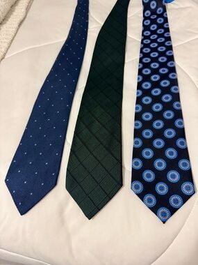Lot of 3 Bijan Men’s Silk Ties Italy Designer Luxury Blue Green Medallion